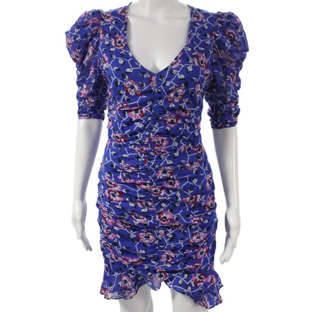 Isabel Marant Etoile Womens Blue Floral Cotton V-Neck Bodycon Dress Size 34